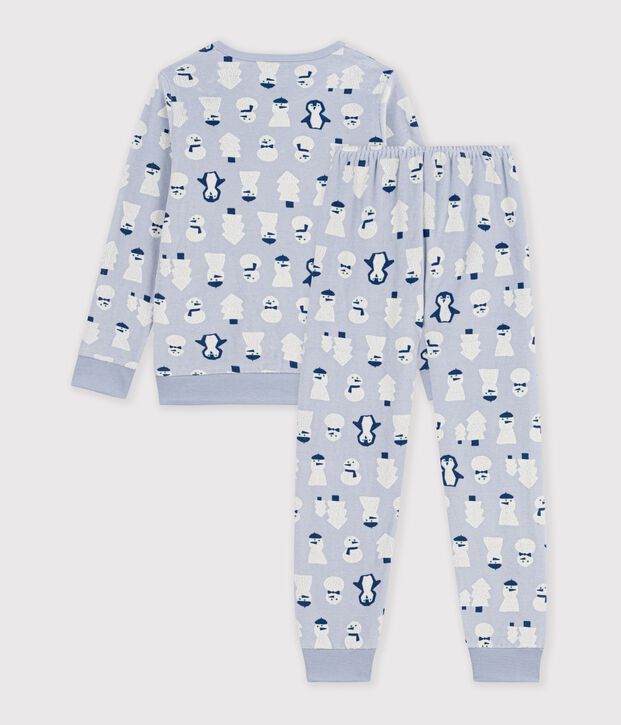 Children's snowman-print velour pyjamas blue/multicolor