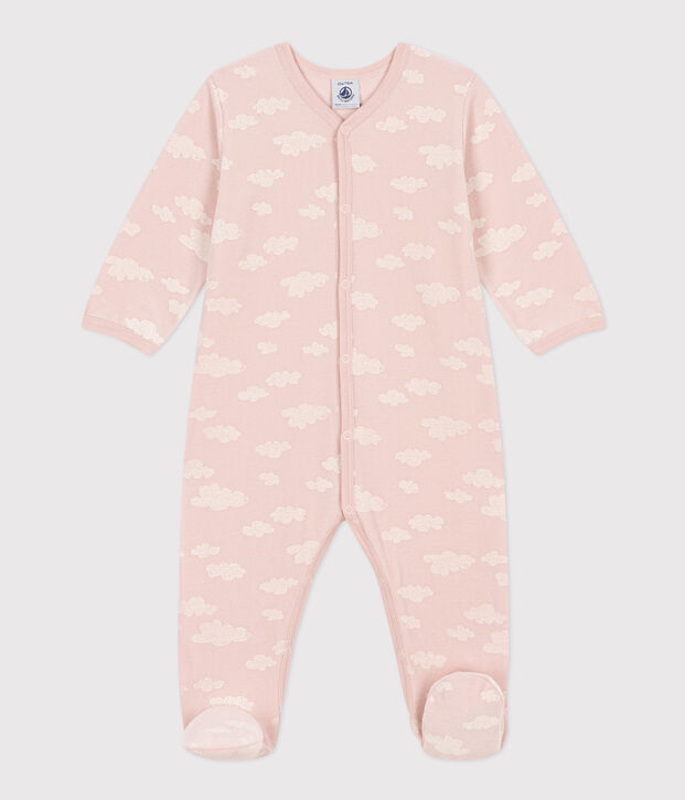 Babies' Cloud Patterned Velour Pyjamas pink/white