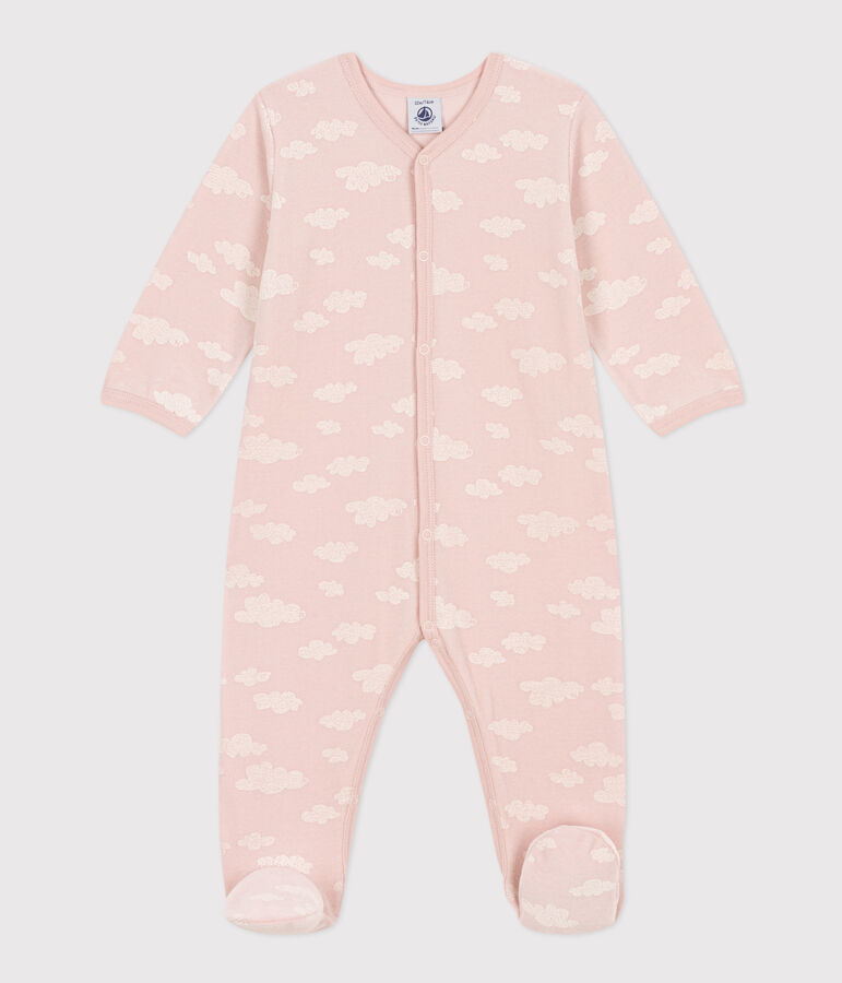 Babies' Cloud Patterned Velour Pyjamas pink/white