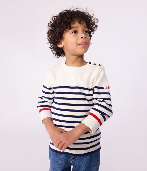 Children's stripy jumper in wool and cotton blue/blue