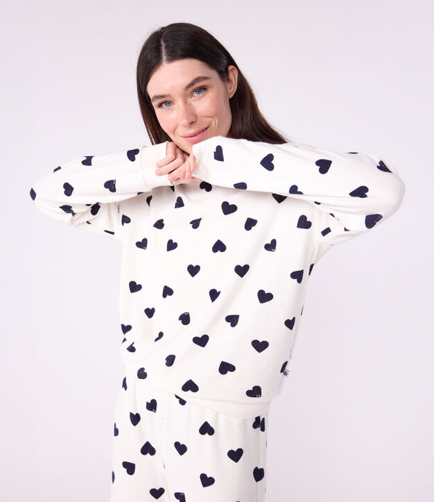 Women's cotton terry pyjamas printed with hearts blue/blue