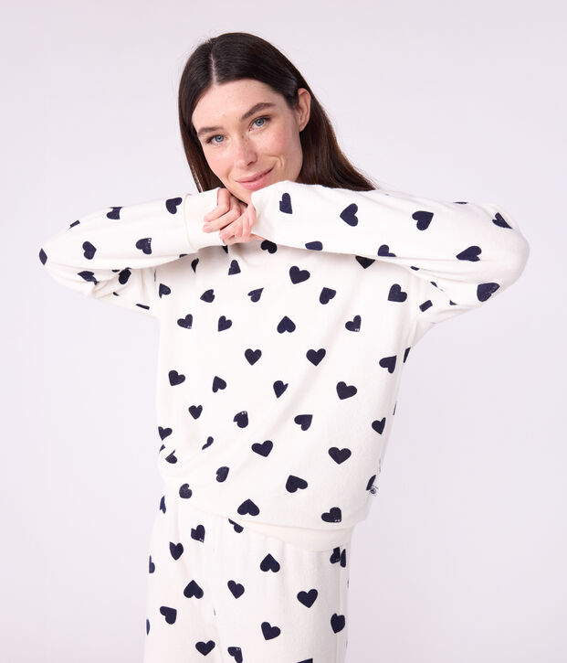 Women's cotton terry pyjamas printed with hearts blue/blue