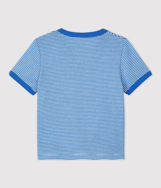 Babies' Organic Cotton Pinstriped Short-Sleeved T-Shirt BRASIER blue/MARSHMALLOW grey