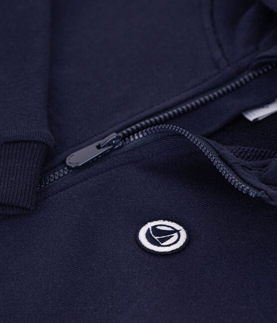 Children's plain zip-up cotton hoodie SMOKING blue