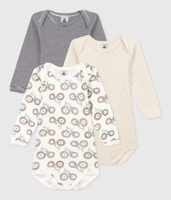 Babies' Tractor Patterned Long-Sleeved Cotton Bodysuits - 3-Pack variante 1