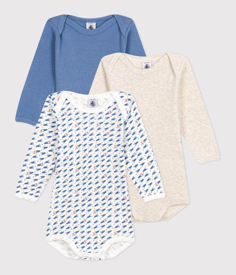 Babies' long-sleeved rocket print cotton bodysuits - 3-Pack multicolor