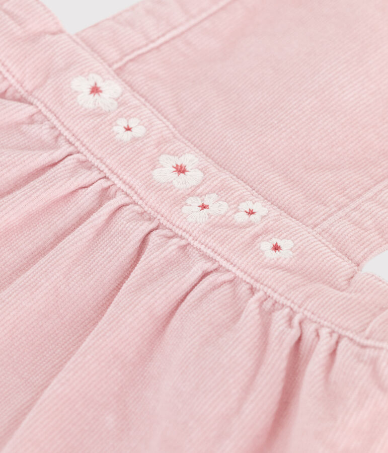 Babies' dress in corduroy embroidered with flowers on the waistband pink