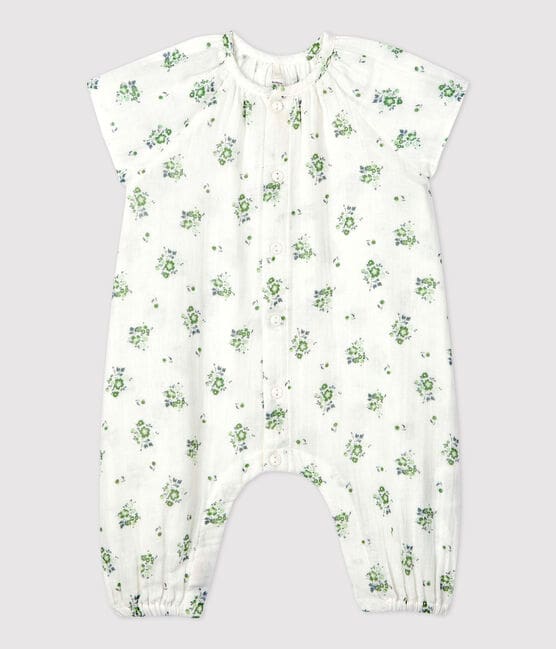 Babies' Organic Cotton Gauze Floral Print Long Playsuit MARSHMALLOW white/MULTICO white