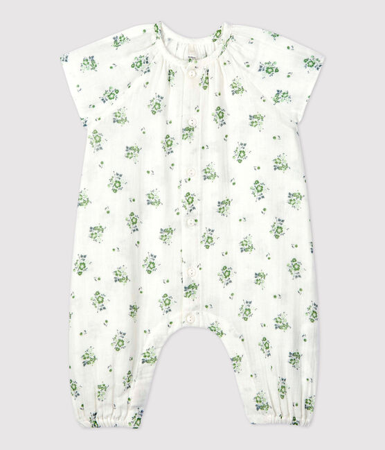 Babies' Organic Cotton Gauze Floral Print Long Playsuit MARSHMALLOW white/MULTICO white
