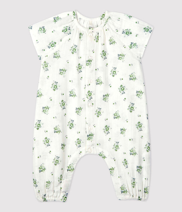 Babies' Organic Cotton Gauze Floral Print Long Playsuit white/multicolor