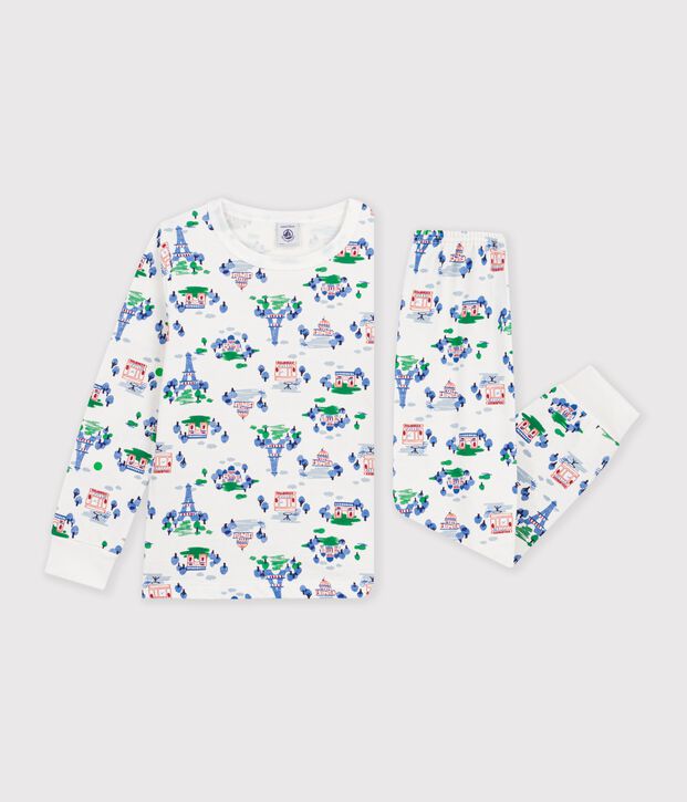 Children's pyjamas in Paris-print fleece white/multicolor