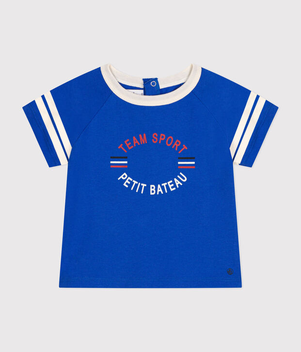 Babies' short-sleeved fine jersey T-shirt blue