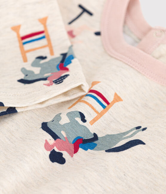 Babies' long-sleeved fine jersey T-shirt MONTELIMAR beige/MULTICO white