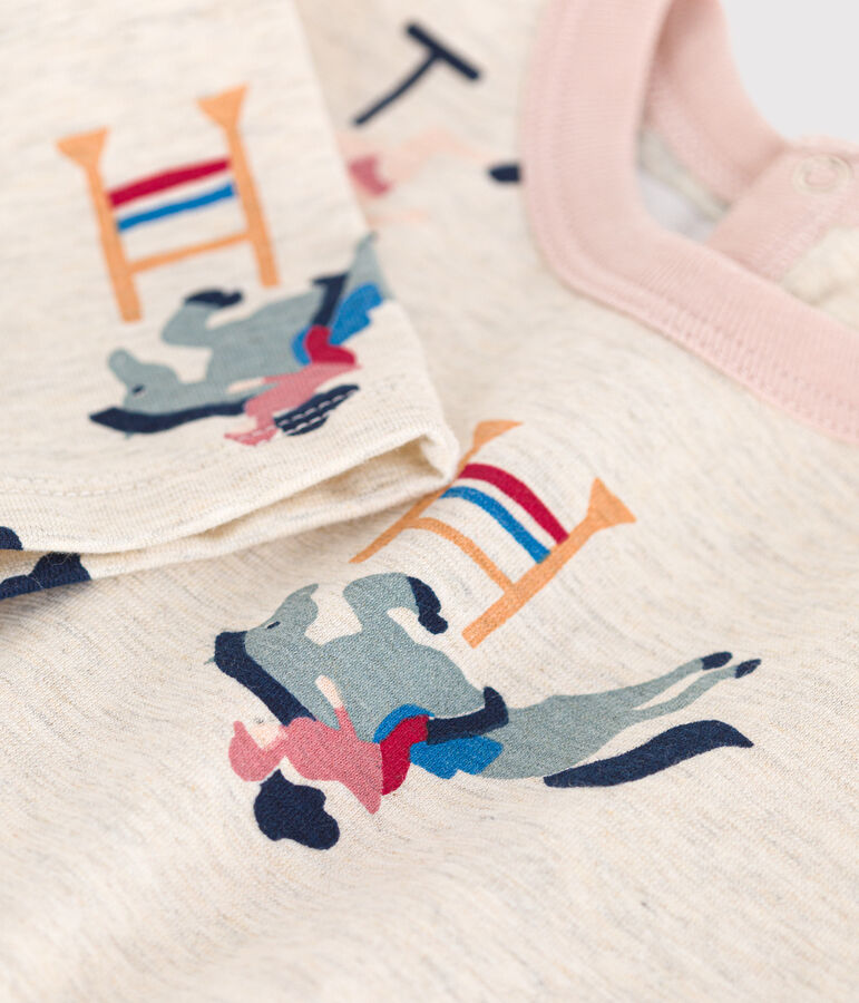 Babies' long-sleeved fine jersey T-shirt beige/multicolor