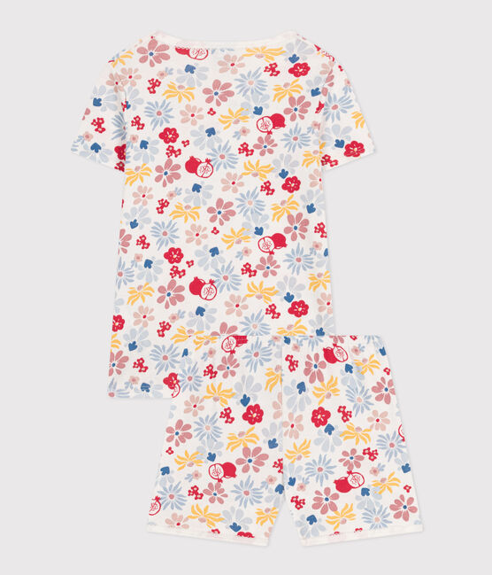 Children's Short Floral Print Cotton Pyjamas MARSHMALLOW white/MULTICO white
