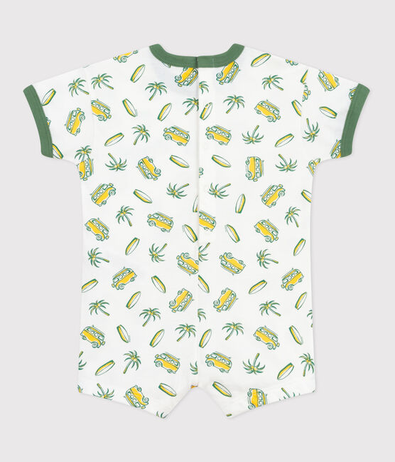 Babies' short-sleeved surf print cotton playsuit MARSHMALLOW white/MULTICO white