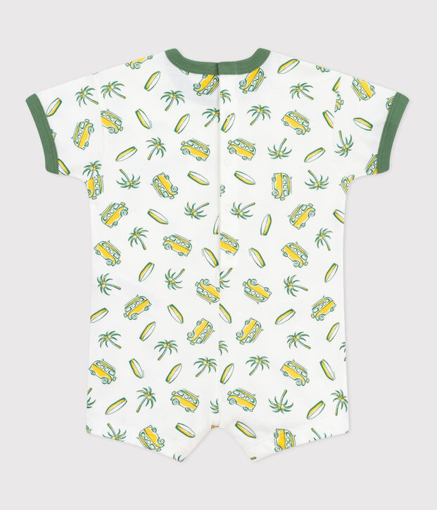 Babies' short-sleeved surf print cotton playsuit white/multicolor