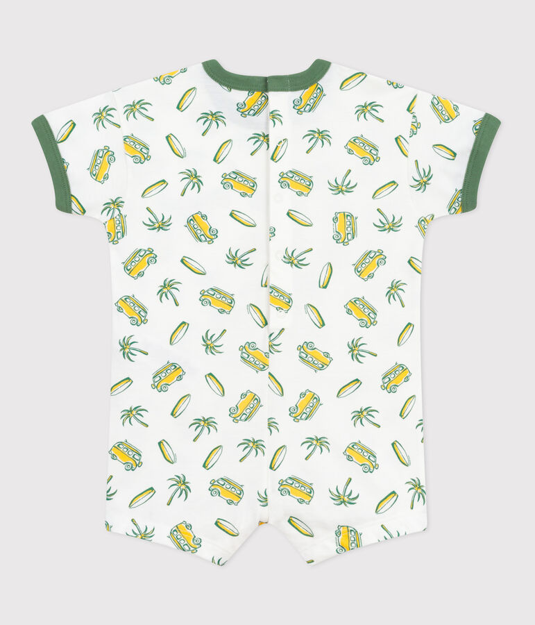 Babies' short-sleeved surf print cotton playsuit white/multicolor