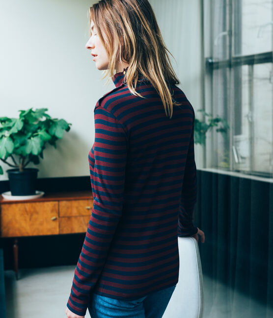 women's plain polo neck SMOKING blue/OGRE red
