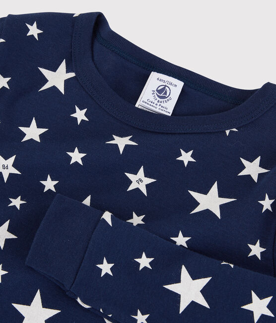 Boys' Snugfit Starry Cotton Pyjamas MEDIEVAL blue/MARSHMALLOW white