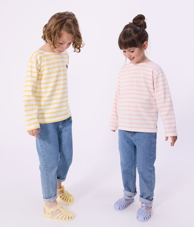 Children's stripy cotton Breton top pink/pink