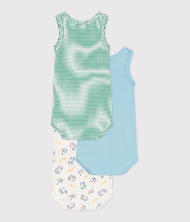 Babies' sleeveless printed cotton bodysuits - 3-Pack multicolor