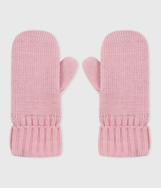 Children's knitted polar fleece-lined mittens CHARME pink