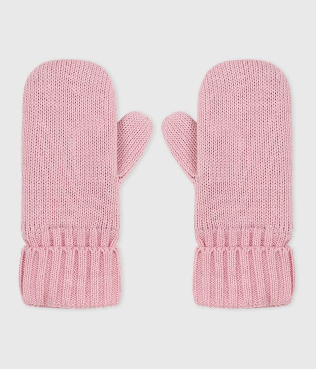 Children's knitted polar fleece-lined mittens pink