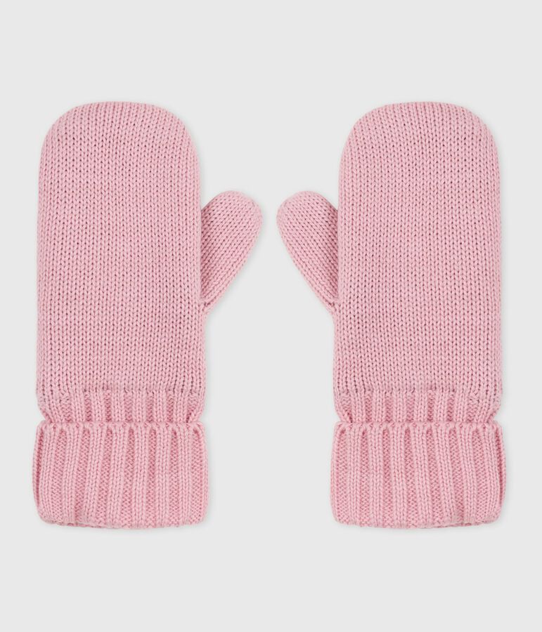 Children's knitted polar fleece-lined mittens pink