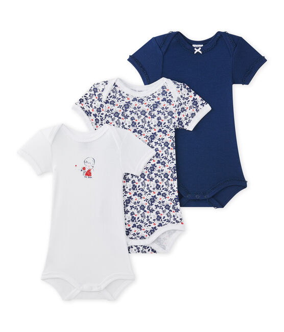 Set of 3 baby girls' short-sleeved bodysuits LOT white