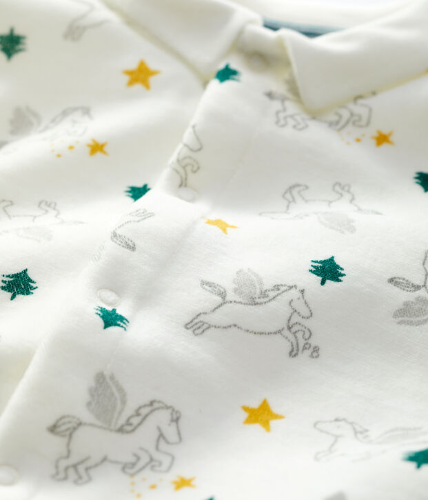 Babies' Pegasus Patterned Organic Cotton Velour Sleepsuit white/multicolor