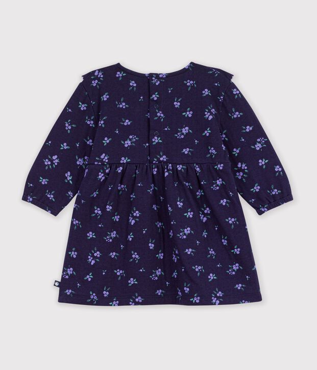 Babies' long sleeved floral-print cotton dress blue/multicolor