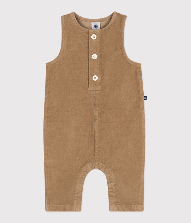 Babies' plain long corduroy jumpsuit beige