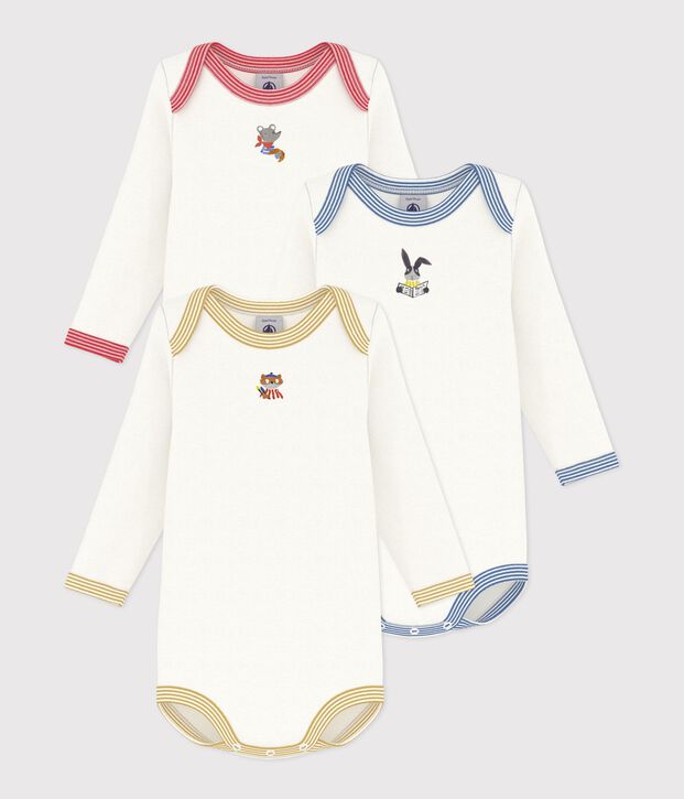 Pack of plain cotton long-sleeved bodies for babies multicolor
