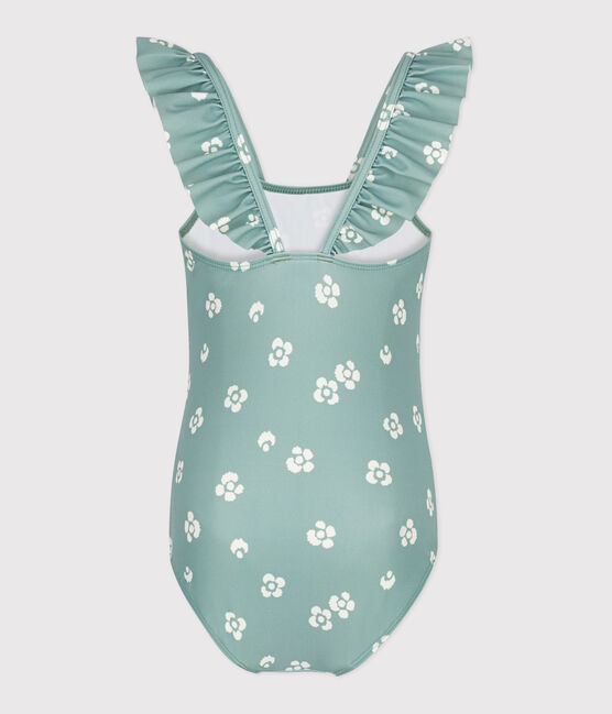 Children's one-piece floral swimsuit PAUL blue/MARSHMALLOW white