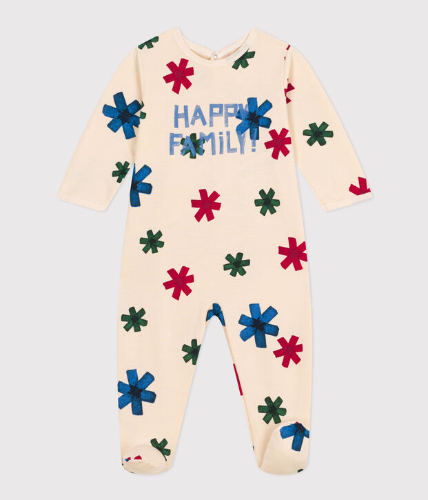 Babies' Happy Family Patterned Fleece Pyjamas Ecru/multicolor