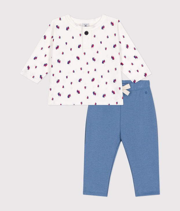Babies' cotton fleece dungarees and T-shirt multicolor