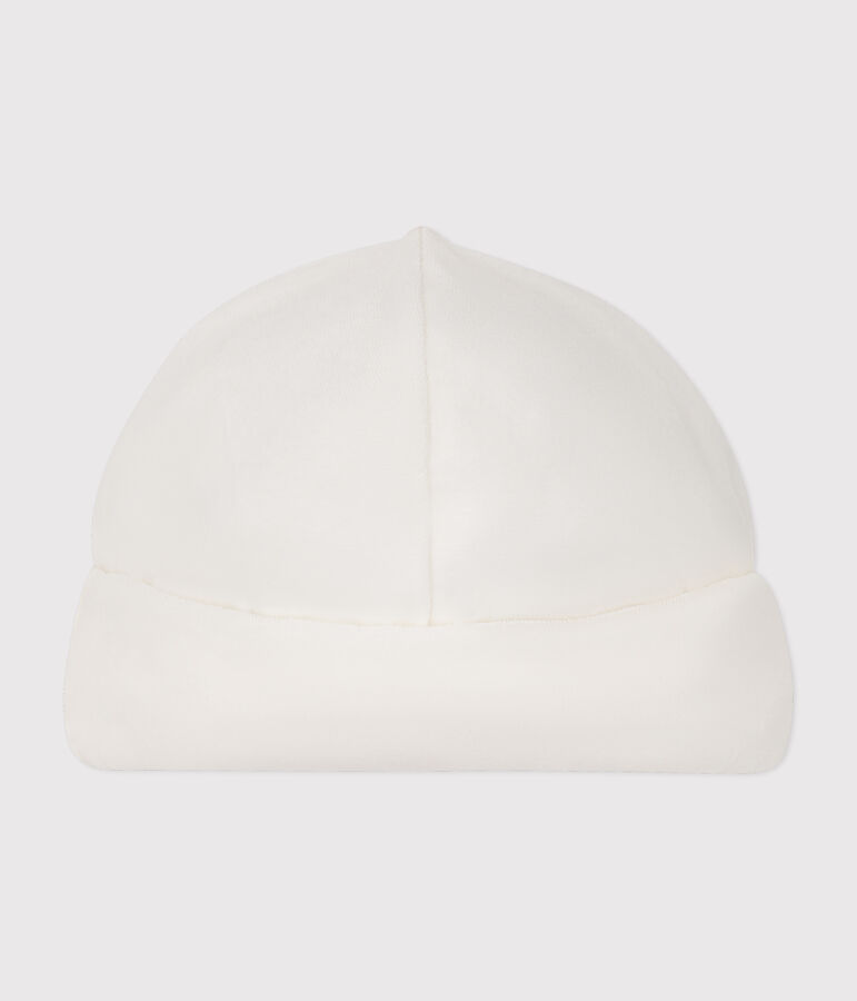 Newborn babies' terry velour bonnet white
