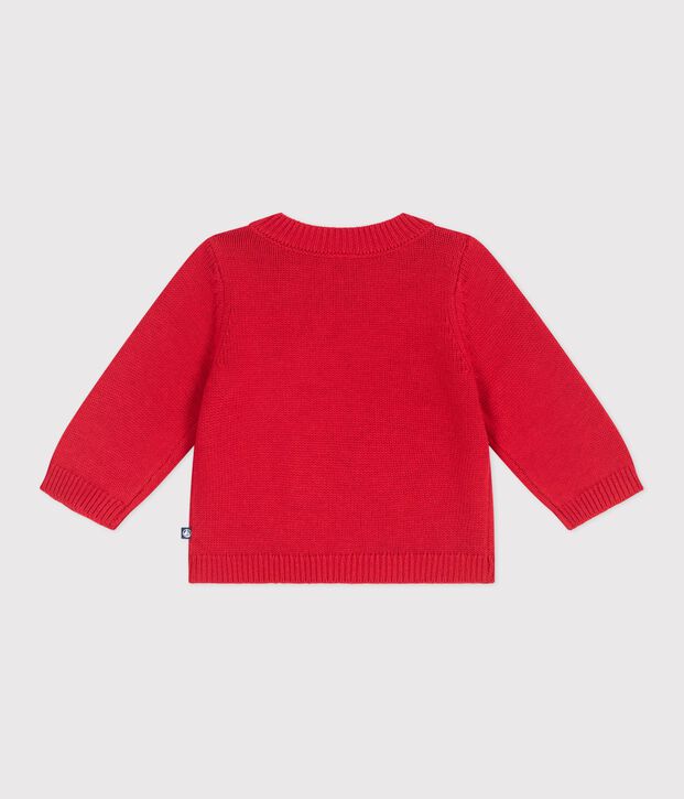 Babies' jumper in a wool and cotton knit with a horse design red/ecru