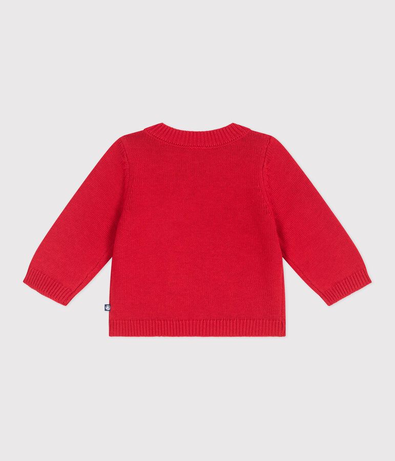 Babies' jumper in a wool and cotton knit with a horse design red/ecru