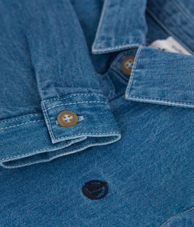 Babies' plain denim shirt blue