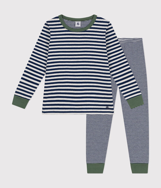 Children's Stripy Cotton Pyjamas MEDIEVAL blue/MONTELIMAR