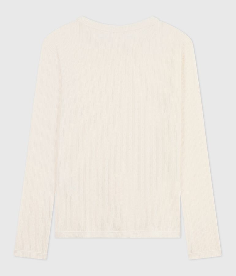Women's Iconic long-sleeved openwork cotton T-shirt Ecru