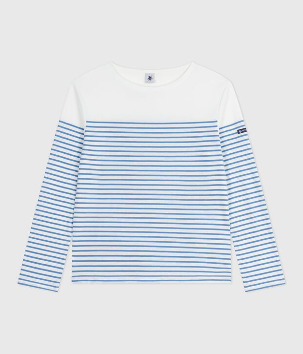 Women's long-sleeved cotton Breton t-shirt white/blue