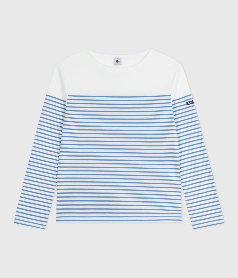 Women's long-sleeved cotton Breton t-shirt white/blue