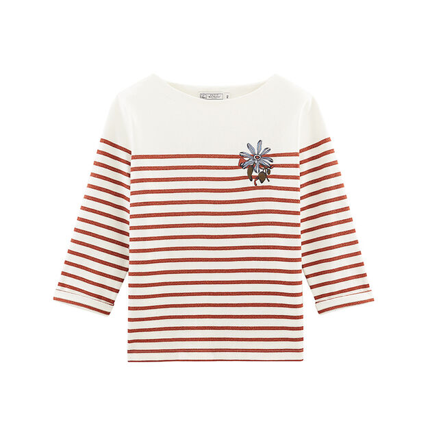 Women's long-sleeved stripy breton top white/pink