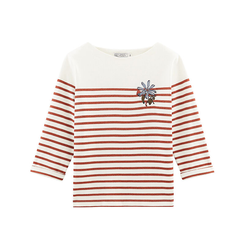 Women's long-sleeved stripy breton top MARSHMALLOW white/COPPER pink
