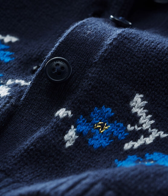 Baby Girls' Wool/Cotton Knit Cardigan SMOKING blue/MULTICO white