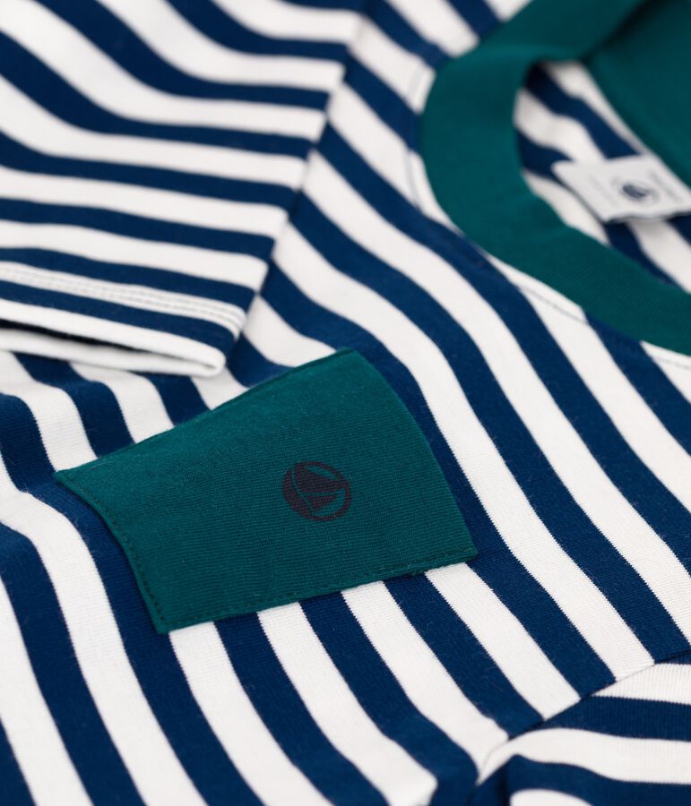 Boys' Long-Sleeved Cotton T-Shirt blue/white