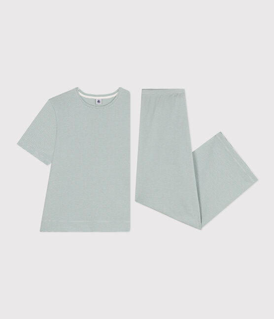 Women's Pinstriped Cotton Pyjamas PAUL blue/MARSHMALLOW white